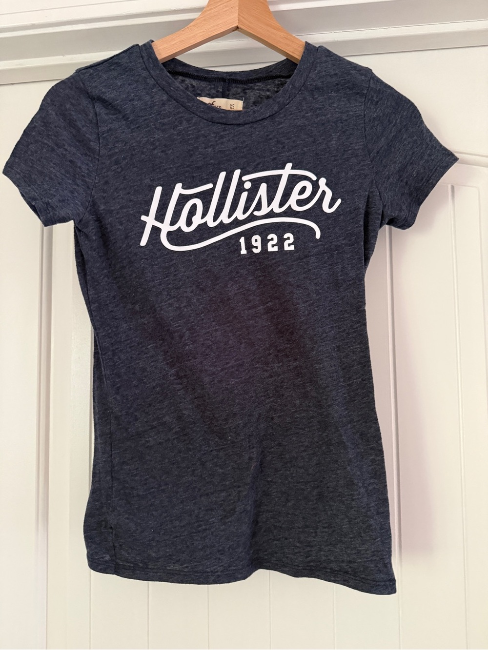 Hollister Navy Blue Short Sleeve Logo Tee with White Script